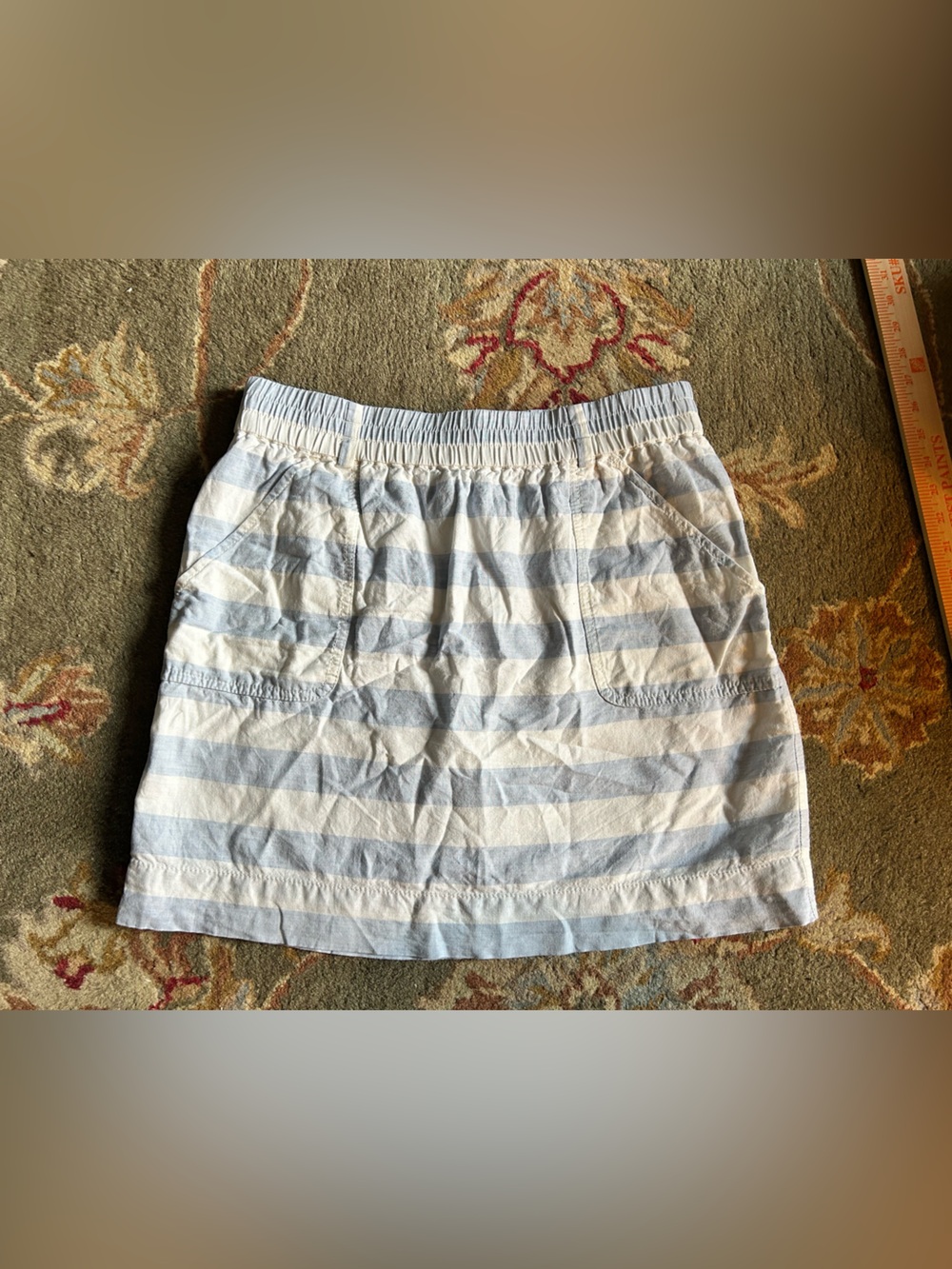 LOFT Light Blue and White Striped Elastic Waist Skirt size M